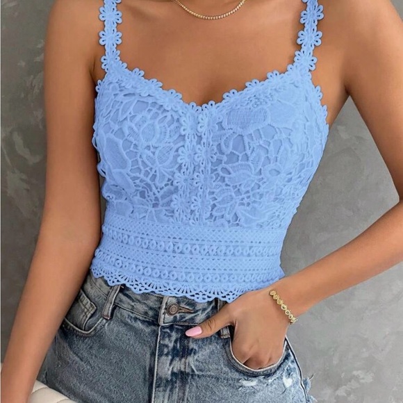 SHEIN Tops - SHEIN Light Blue Lace Crop Top